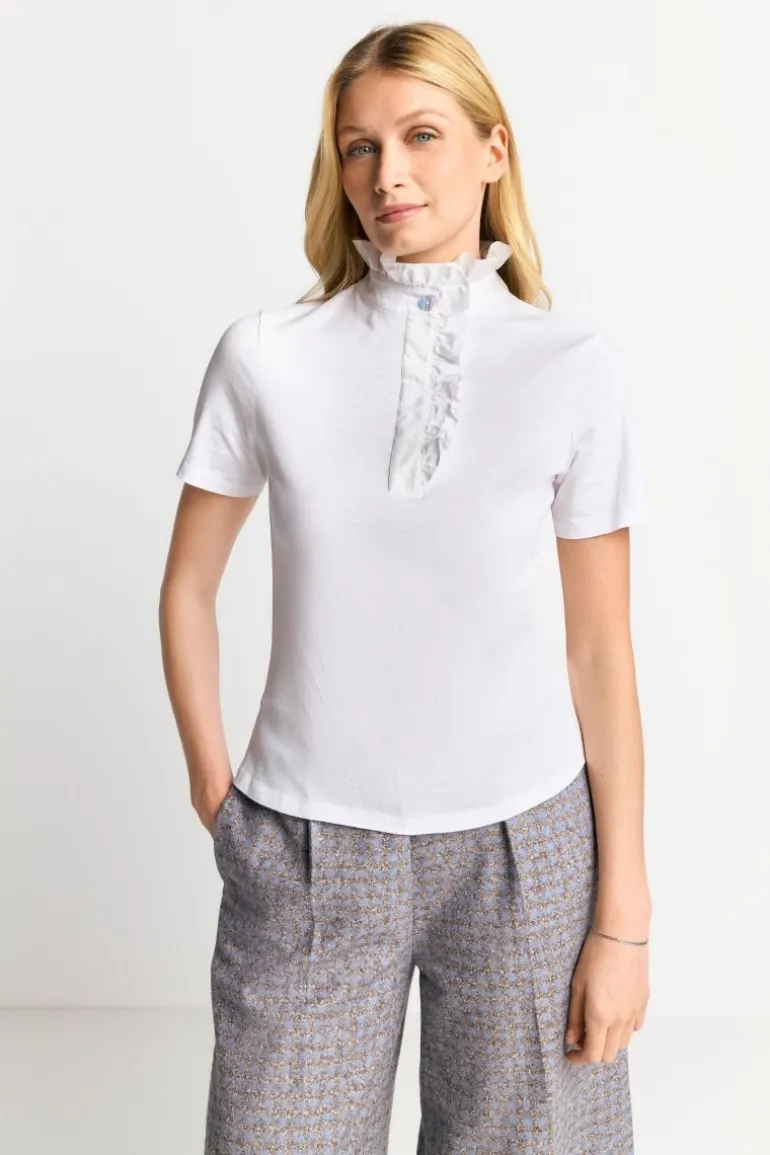 Weißes T-Shirt Mit Frill-Kragen