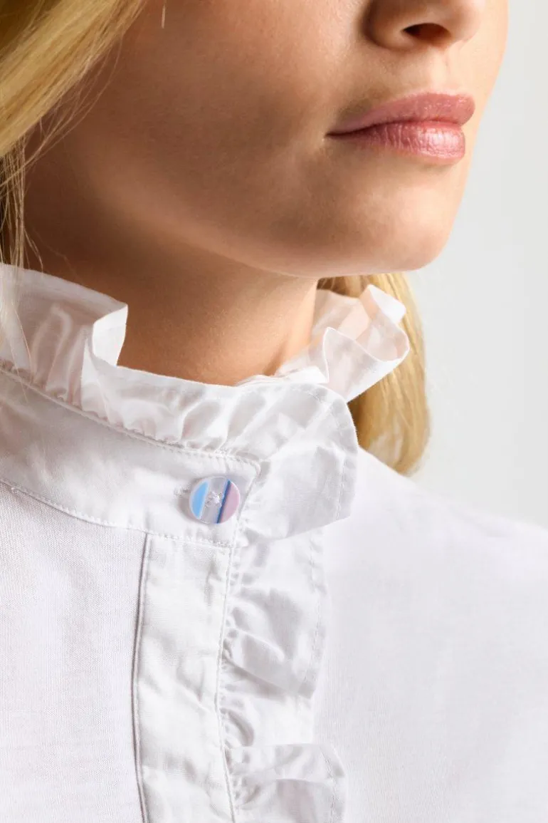Weißes T-Shirt Mit Frill-Kragen